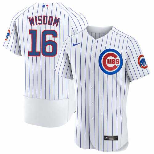 Mens Chicago Cubs #16 Patrick Wisdom White Flex Base Stitched Jersey Dzhi